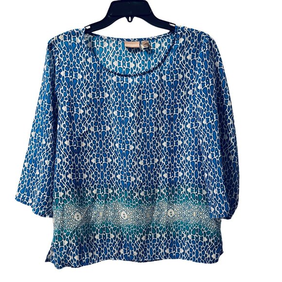 Chicos Womens Animal Print Blue/White Tunic Top Size M Polyesterblouse - Picture 1 of 11